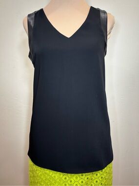 Drew V-Neck Tank Top Leather Details, Black, size XS